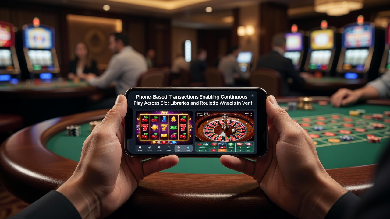 Split screen view of slot reels transitioning to a roulette wheel with phone billing confirmation overlay